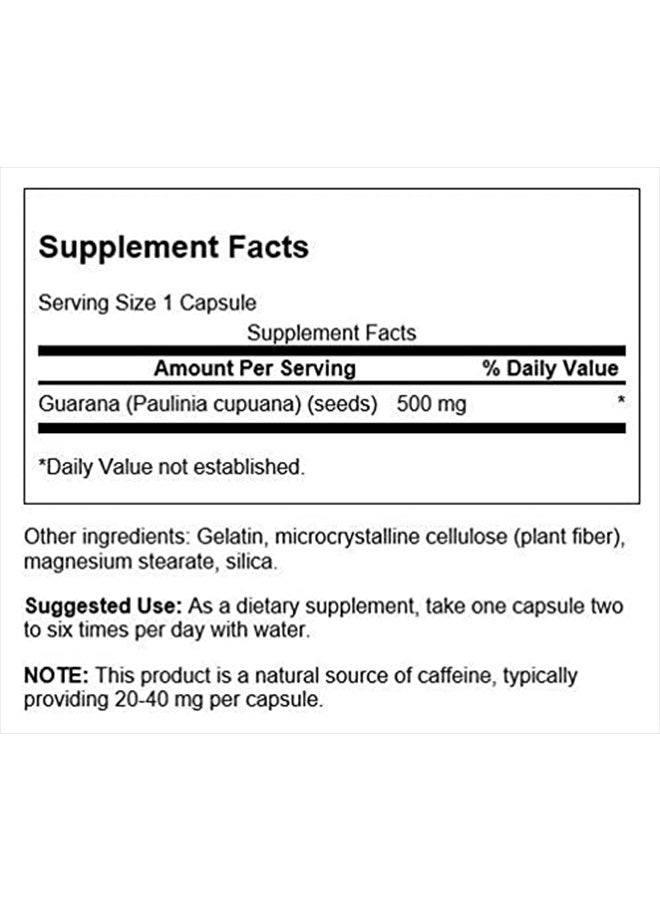 SWANSON Guarana 500 Milligrams 100 Capsules - Image 3