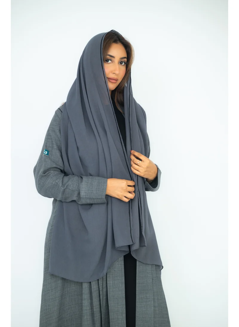 via abaya Grey Linen with Black Embroidery Abaya