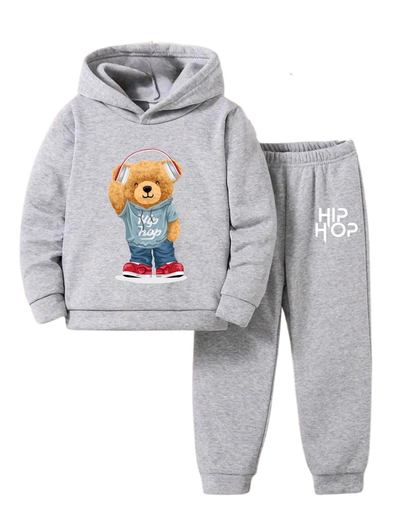 URBAN OX Trendy Printed Hoodie T-Shirt & Jogger Track Pant Clothing Set Jogging Suit For Boys | Stylish Co-Ord Set | Comfortable Kids Cord Set | Casual Wear For Kids Baby & Boys (Grey, 2-3 Yr) - Image 1