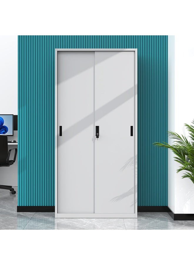 لليفانتي خزانة فولاذية شديدة التحمل بأبواب منزلقة - حل تخزين للمكاتب والمنازل بمقاس 85x38x180 سم - وحدة معدنية متينة للملفات والعرض - Image 2