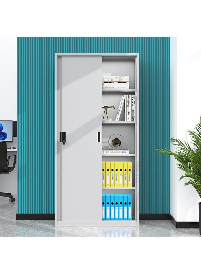 لليفانتي خزانة فولاذية شديدة التحمل بأبواب منزلقة - حل تخزين للمكاتب والمنازل بمقاس 85x38x180 سم - وحدة معدنية متينة للملفات والعرض - Image 3