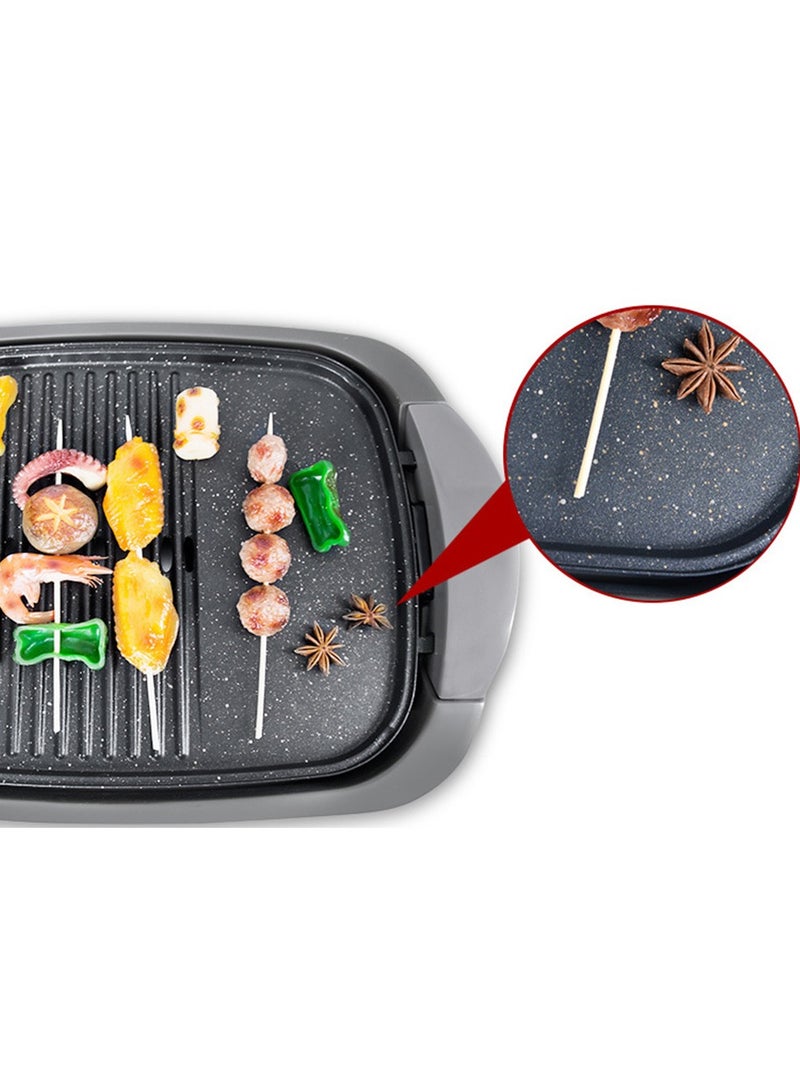 Smokeless Indoor Electric Grill & BBQ Pan – Non-Stick Ceramic Dual Surface, Adjustable Temp (240°F-455°F), Removable Drip Tray, Tempered Glass Lid – Healthy Grilling for Steak, Burgers, Seafood (1460W, 14-20cm, 4.7kg, 220V)  - Image 5