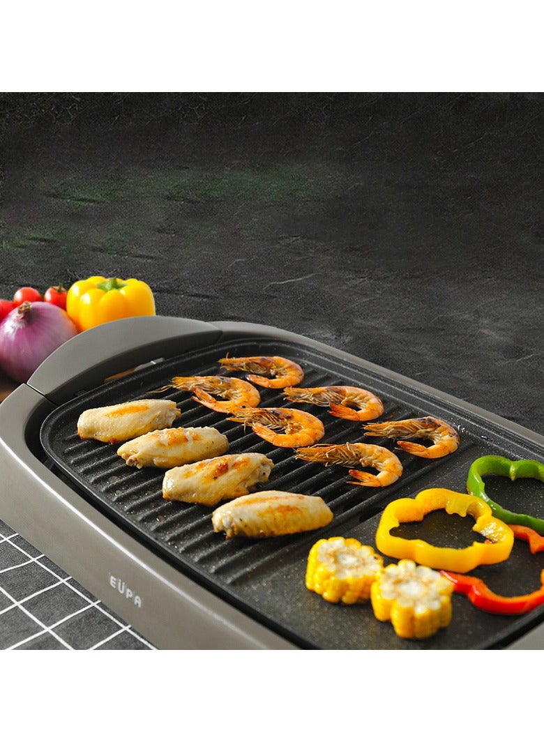 Smokeless Indoor Electric Grill & BBQ Pan – Non-Stick Ceramic Dual Surface, Adjustable Temp (240°F-455°F), Removable Drip Tray, Tempered Glass Lid – Healthy Grilling for Steak, Burgers, Seafood (1460W, 14-20cm, 4.7kg, 220V)  - Image 4