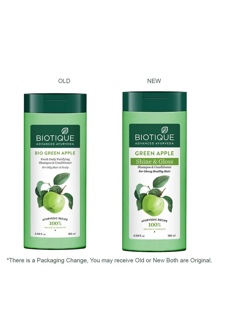 Biotique شامبو وبلسم Green Apple Shine & Gloss يعزز صحة الشعر ويجعله لامعًا وبراقًا ويغذي فروة الرأس ويجعل الشعر ناعمًا وأملسًا - Image 2