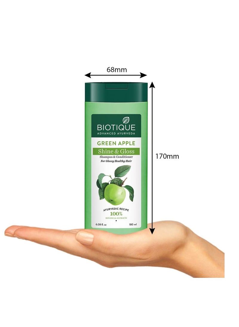 Biotique شامبو وبلسم Green Apple Shine & Gloss يعزز صحة الشعر ويجعله لامعًا وبراقًا ويغذي فروة الرأس ويجعل الشعر ناعمًا وأملسًا - Image 3