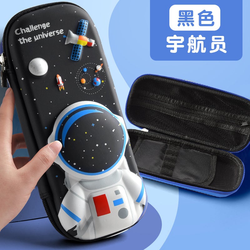 3D Cartoon Fabric Pen Bag Boys Girls School Supplies New Style Student Pencil Case Stationery Box Black astronaut with cloth cover 