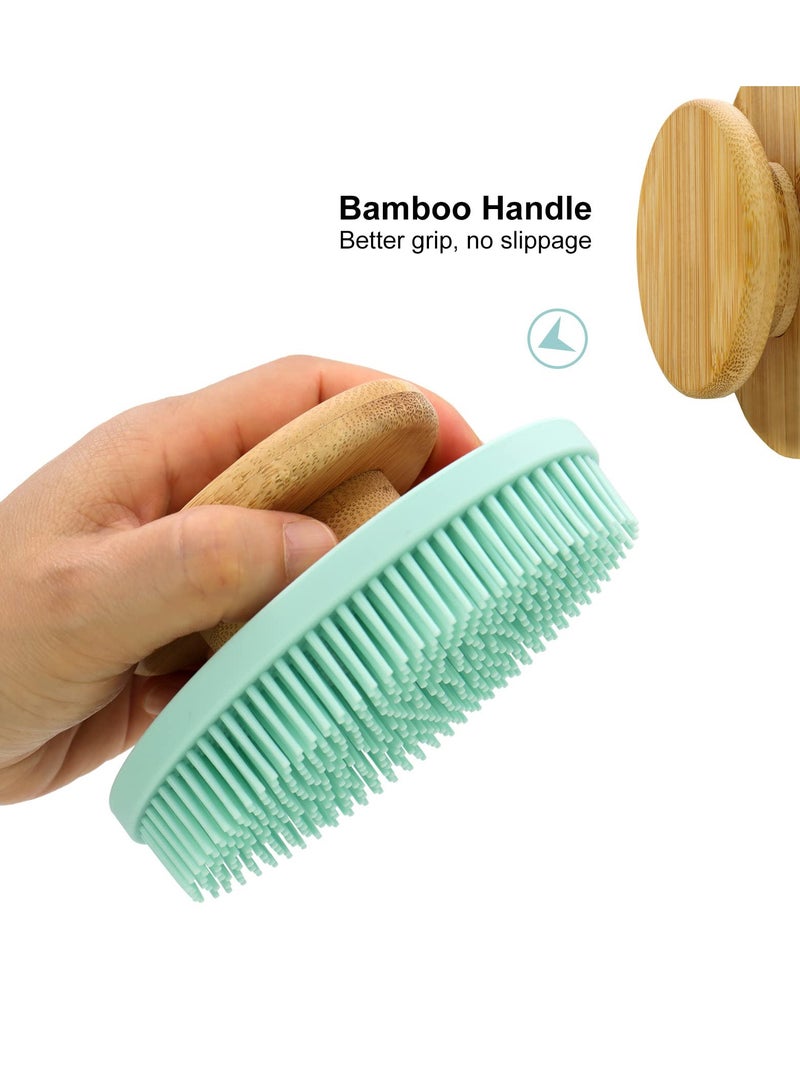 Food Grade Soft Silicone Body Scrubber with Non Slip Bamboo Handle for Gentle Exfoliation and Lathering in Blue - Image 3