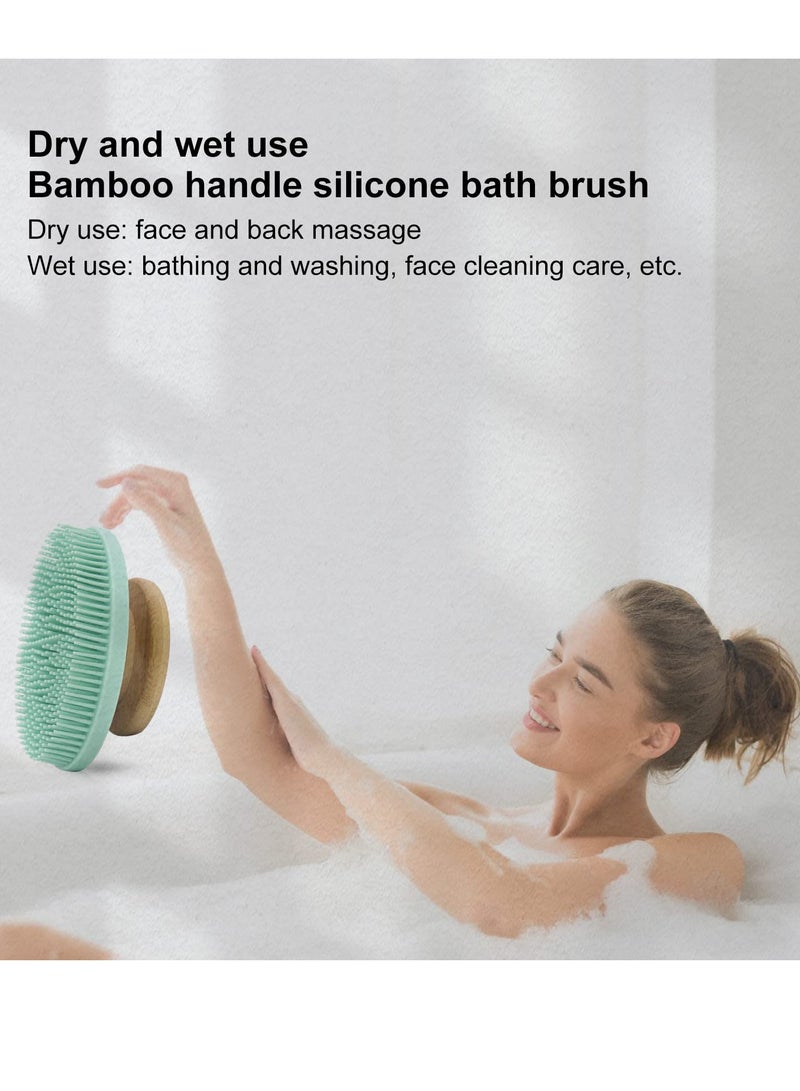 Food Grade Soft Silicone Body Scrubber with Non Slip Bamboo Handle for Gentle Exfoliation and Lathering in Blue - Image 5
