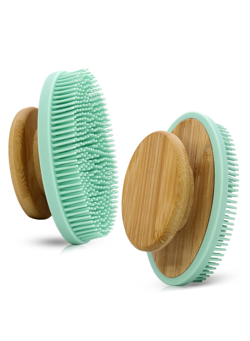 Food Grade Soft Silicone Body Scrubber with Non Slip Bamboo Handle for Gentle Exfoliation and Lathering in Blue - Image 1