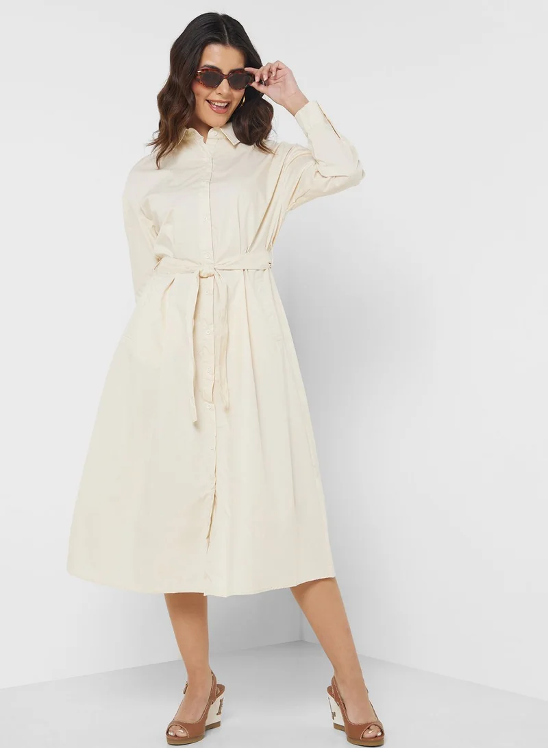 ELLA Belted Cotton Shirtdress