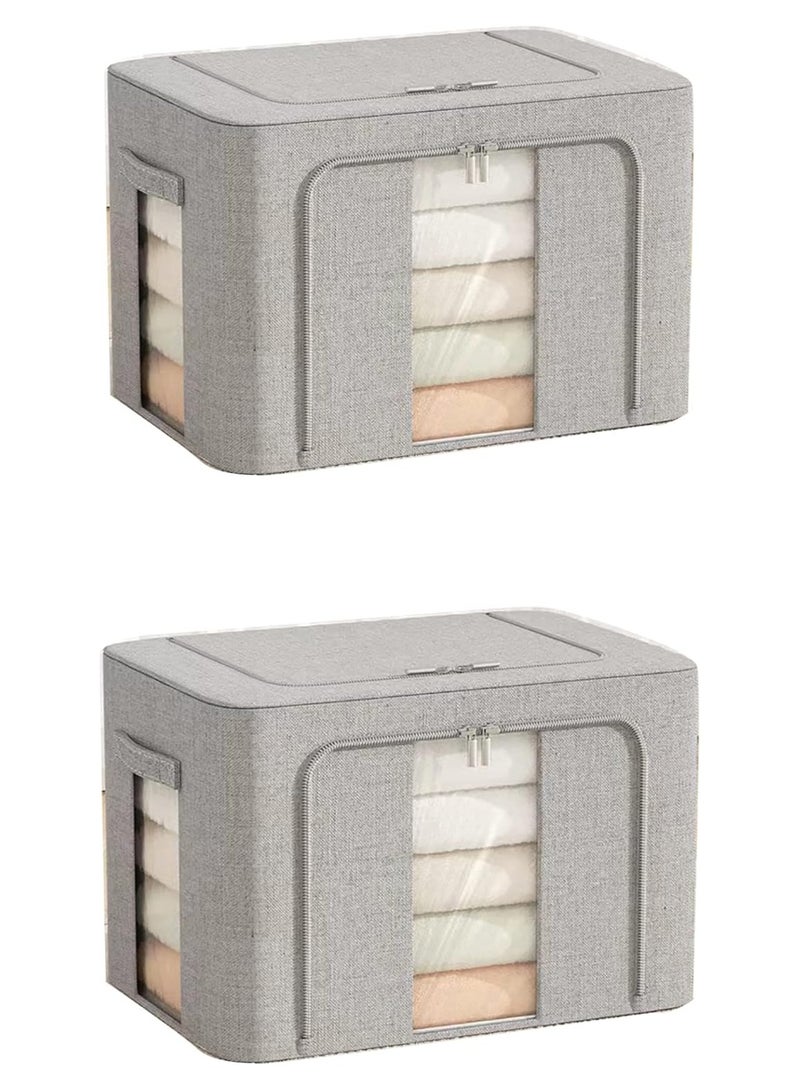 رات سو ملابس 2 حزمة حقيبة تخزين خزانة قابلة للطي منظمات تخزين حاويات تخزين كبيرة علب للموازين بطاطين سرير ألعاب كتب قابلة للطي مع سحابة قوية نافذة واضحة، 66L-Grey - Image 1