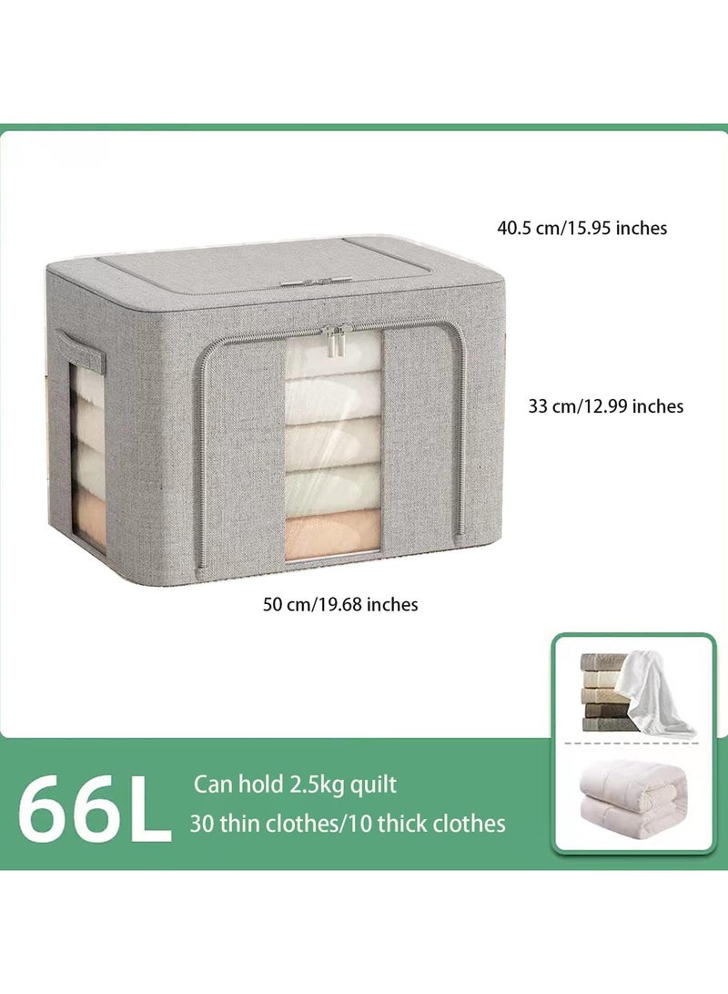 رات سو ملابس 2 حزمة حقيبة تخزين خزانة قابلة للطي منظمات تخزين حاويات تخزين كبيرة علب للموازين بطاطين سرير ألعاب كتب قابلة للطي مع سحابة قوية نافذة واضحة، 66L-Grey - Image 2