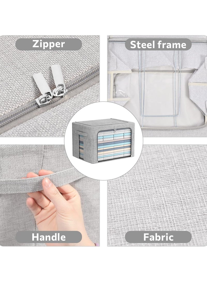 رات سو ملابس 2 حزمة حقيبة تخزين خزانة قابلة للطي منظمات تخزين حاويات تخزين كبيرة علب للموازين بطاطين سرير ألعاب كتب قابلة للطي مع سحابة قوية نافذة واضحة، 66L-Grey - Image 4
