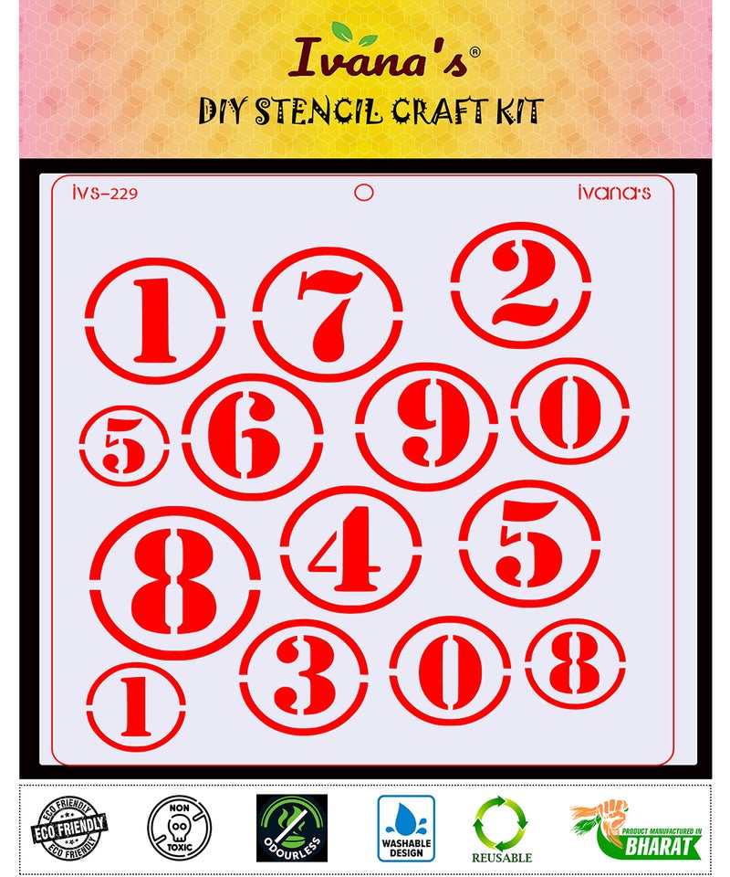 IVANA'S Number Design Reusable Stencil for Art & Craft, DIY Decorative Stencil for Painting on Canvas, Fabric, Cloth, Paper, Glass, Furniture and Wall, Size - 6 x 6 inch, Pack of 1, IVS-229,Off White - Image 2