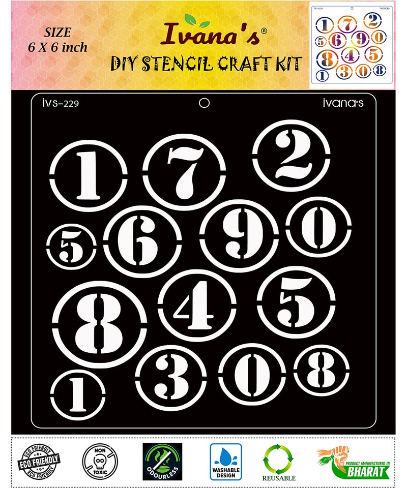 IVANA'S Number Design Reusable Stencil for Art & Craft, DIY Decorative Stencil for Painting on Canvas, Fabric, Cloth, Paper, Glass, Furniture and Wall, Size - 6 x 6 inch, Pack of 1, IVS-229,Off White - Image 1