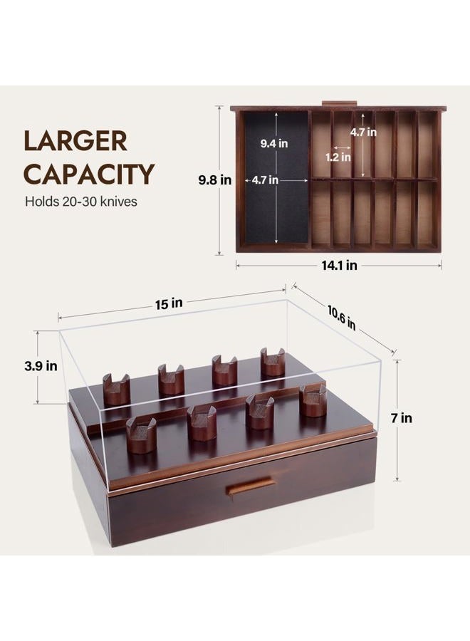 ULTRGEE Knife Display Case, Pocket Knife Collection Display Holder, Folding Knife Wooden Showcase Display Organizer Storage with Drawers and Acrylic Cover, Surprise Gift for Men - Image 4