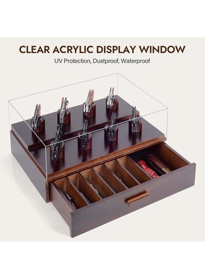 ULTRGEE Knife Display Case, Pocket Knife Collection Display Holder, Folding Knife Wooden Showcase Display Organizer Storage with Drawers and Acrylic Cover, Surprise Gift for Men - Image 3