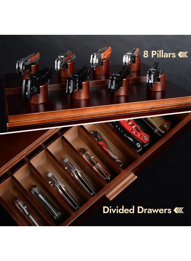ULTRGEE Knife Display Case, Pocket Knife Collection Display Holder, Folding Knife Wooden Showcase Display Organizer Storage with Drawers and Acrylic Cover, Surprise Gift for Men - Image 2