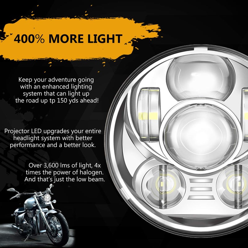 SUNPIE 5-3/4 5.75 inch Silver Aluminum Metal Head light Compatible with Sportster, Compatible with H_arley Motorcycles XL883/XL1200 Glide Deuce Street 500/Street 750 - Image 4