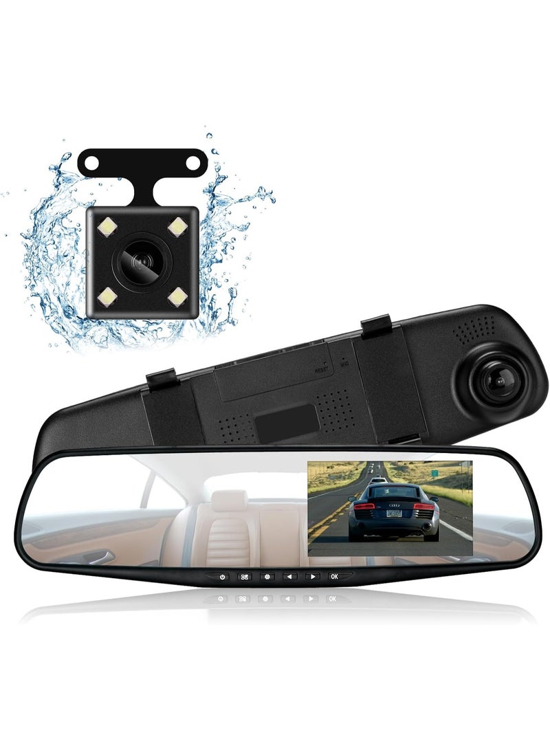 Dash Cam Mirror Dash Camera Front and Rear 1080P Full HD Video Car Driving Recorder Wide-Angle Dual Lens Dashboard Camera DVR with G-Sensor, Loop Recording Parking Mode Motion Detection (blue)