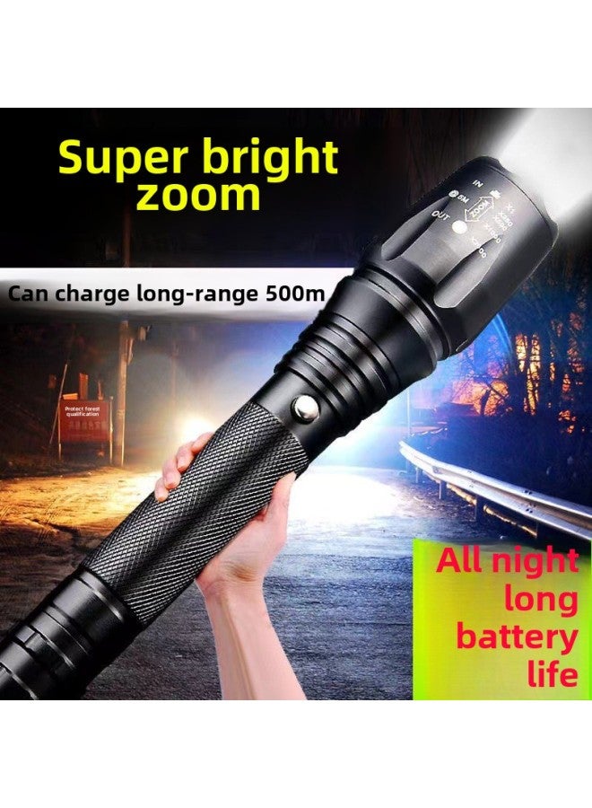 Explosion-proof T6 Telescopic Zoom LED Strong Light Charging Flashlight Aluminum Long-range Direct Charging Strong Light Flashlight-Color:T11 Short T6 Single Flashlight,  - Image 1