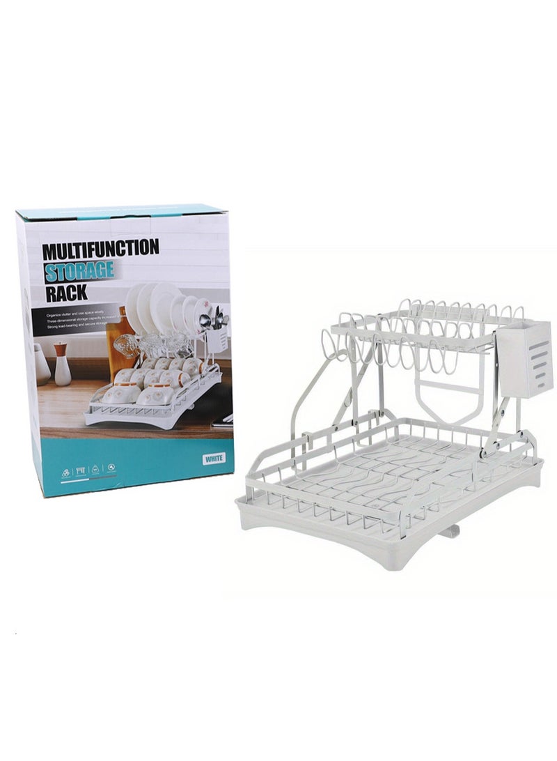 LOOPITYS 2-layer metal dishwashing rack, foldable dishwashing rack with drip tray, no installation required, multifunctional storage on kitchen countertop with drainage board - Image 3