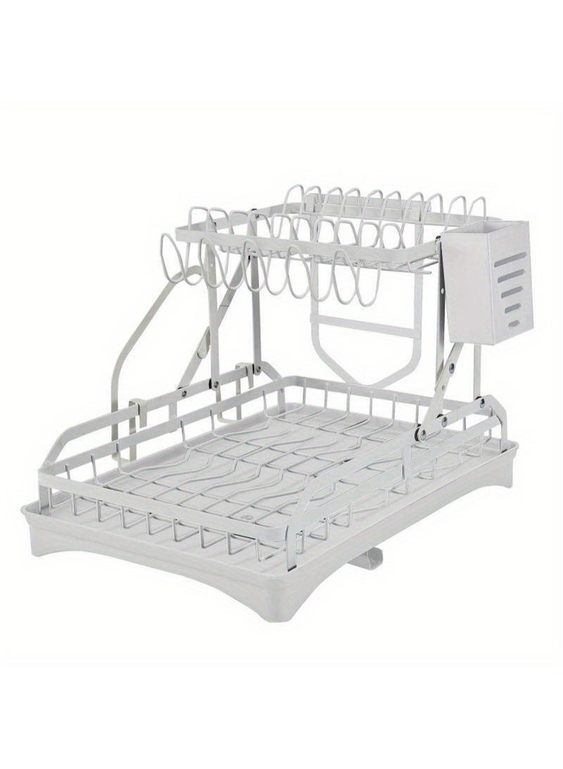 LOOPITYS 2-layer metal dishwashing rack, foldable dishwashing rack with drip tray, no installation required, multifunctional storage on kitchen countertop with drainage board - Image 2