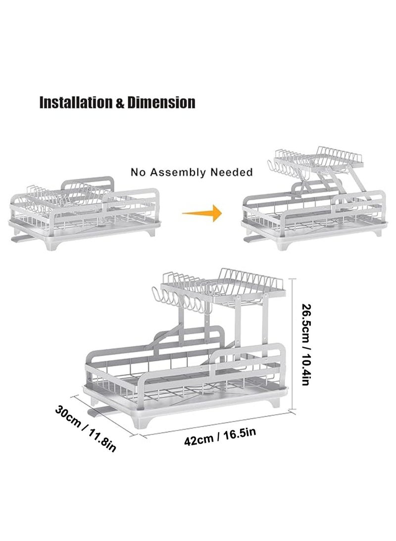 LOOPITYS 2-layer metal dishwashing rack, foldable dishwashing rack with drip tray, no installation required, multifunctional storage on kitchen countertop with drainage board - Image 4