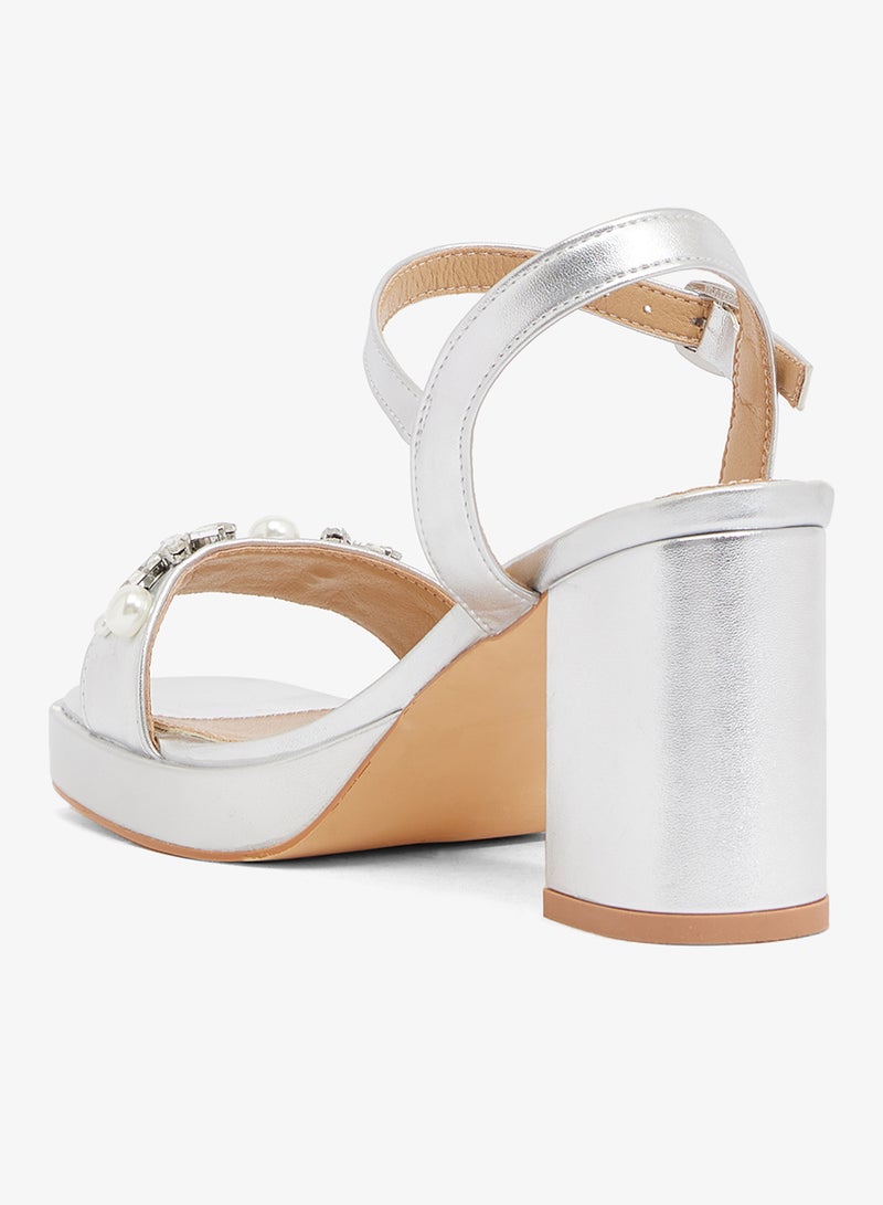Ella Limited Edition Silver platform sandal with pearls and crystal embellishments - Image 3