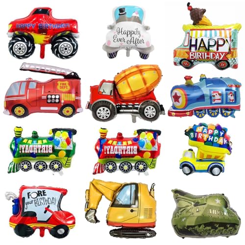 LZYMSZ 12PCS Aluminum Foil Balloons Reusable Helium Mylar Cars Balloon 12 Style Vehicles Balloons for Child kids Birthday Party Supplies Cute Baby Shower Decorations - Image 1