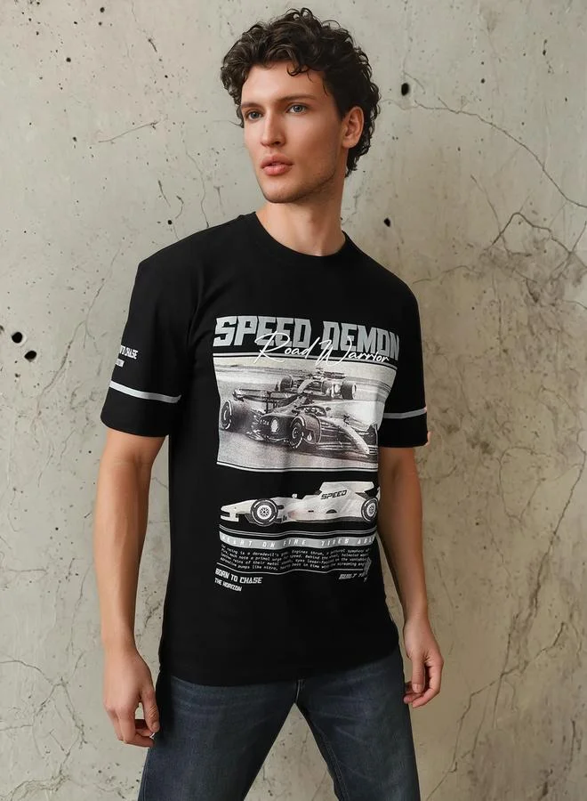 HIGH STAR Men Relaxed Fit Motoracer Graphic Printed F1 Cotton T-shirt