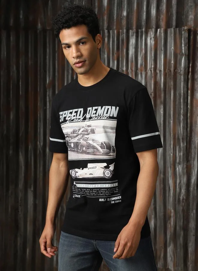 HIGH STAR Men Relaxed Fit Motoracer Graphic Printed F1 Cotton T-shirt