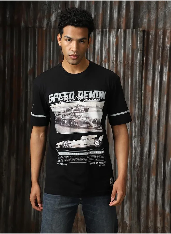 HIGH STAR Men Relaxed Fit Motoracer Graphic Printed F1 Cotton T-shirt