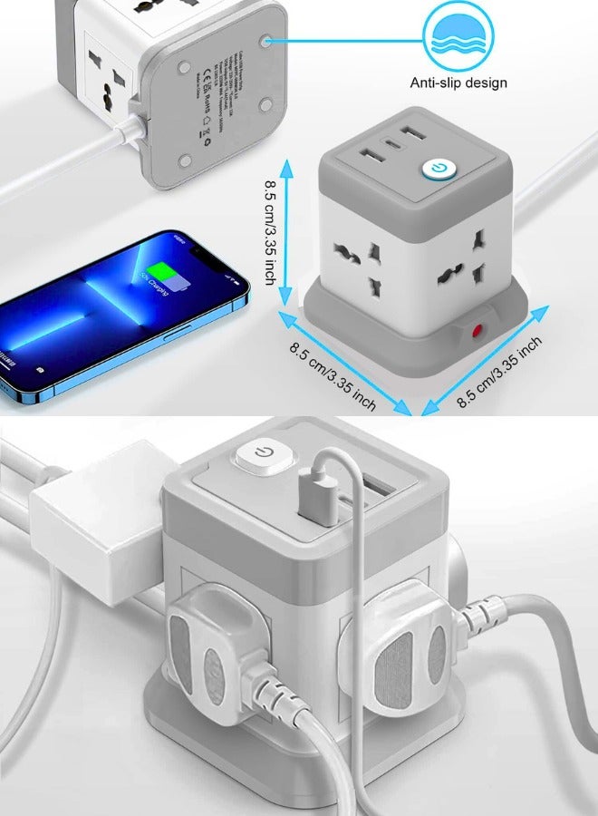 Chase Up Power Strip Surge Protector with USB + Type C, Extension Cord Flat Plug with Widely 4 AC Outlet and 2 USB 1 Type C, Small Desktop Station, Compact Socket for Multi Places - Grey and White. - Image 2