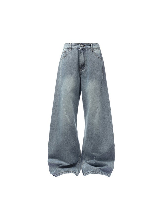 Men's Wear Spring/summer New Double Pleated Deconstructed Jeans Men's High Street Loose Straight American Style Wide Leg Pants