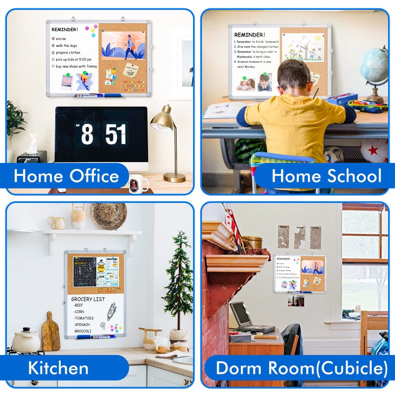 Tripollo لوحة بيضاء مغناطيسية ولوحة كورك مدمجة، 24 × 18 بوصة، لوحة إعلانات مدمجة مثبتة على الحائط، لوحة بيضاء قابلة للمسح الجاف مع دبابيس رؤية للاستخدام في المنزل والمدرسة والمكتب - Image 2