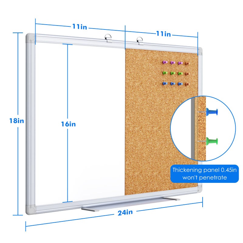 Tripollo لوحة بيضاء مغناطيسية ولوحة كورك مدمجة، 24 × 18 بوصة، لوحة إعلانات مدمجة مثبتة على الحائط، لوحة بيضاء قابلة للمسح الجاف مع دبابيس رؤية للاستخدام في المنزل والمدرسة والمكتب - Image 5