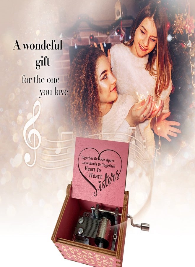 Hcaredee صندوق موسيقي للأخت من Hcaredee، هدية مثالية لأعياد ميلاد الأخوات، صندوق موسيقي خشبي يدوي التشغيل عليه عبارة "أنتِ شمسي المشرقة"، هدية رائعة لعيد الميلاد أو التخرج لأفضل صديقات الروح - وردي - Image 3