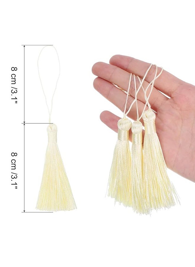 YJ 100 Pieces Beige 13 cm/5 Inch Silk Handmade Soft Tassel Silk Thread Bookmark Tassel with Rope Loop for Jewelry Making DIY Craft Accessories - Image 2