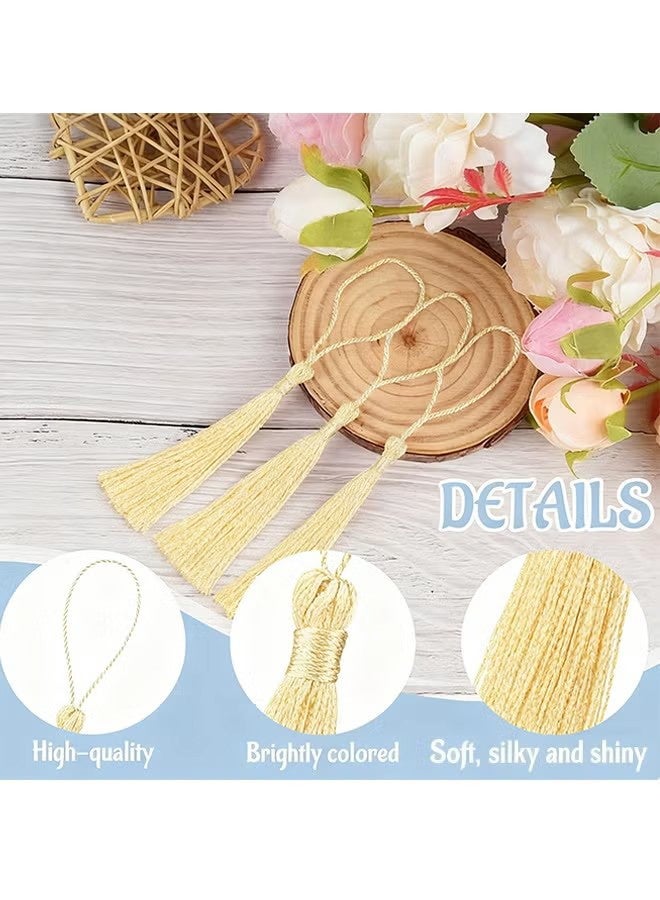 YJ 100 Pieces Beige 13 cm/5 Inch Silk Handmade Soft Tassel Silk Thread Bookmark Tassel with Rope Loop for Jewelry Making DIY Craft Accessories - Image 3