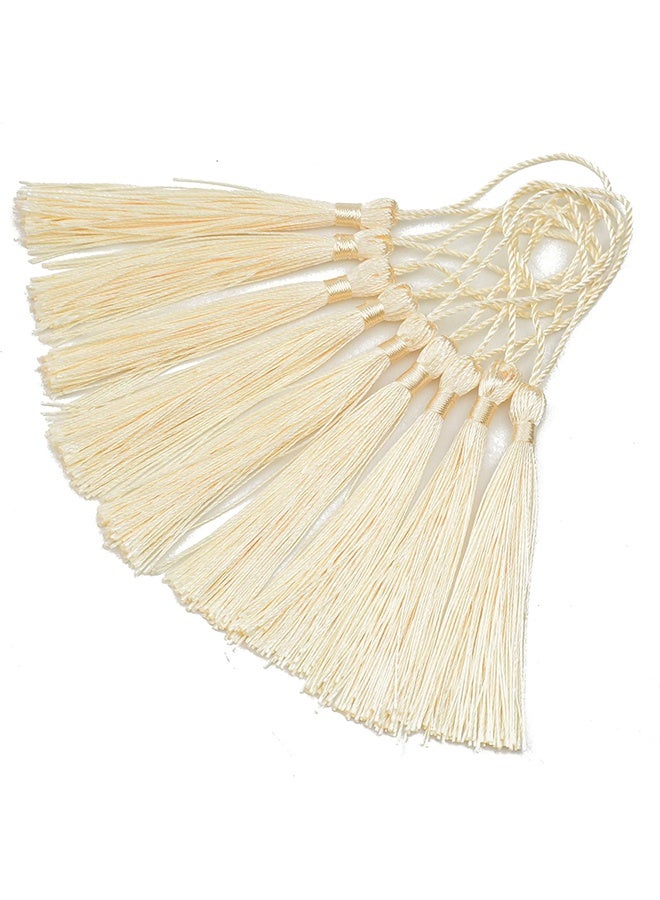 YJ 100 Pieces Beige 13 cm/5 Inch Silk Handmade Soft Tassel Silk Thread Bookmark Tassel with Rope Loop for Jewelry Making DIY Craft Accessories - Image 4