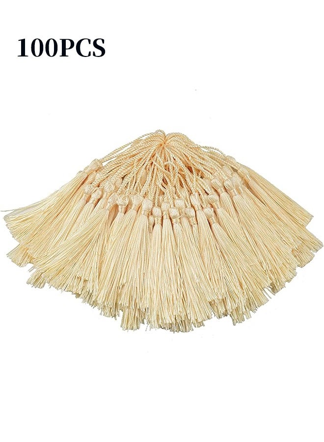 YJ 100 Pieces Beige 13 cm/5 Inch Silk Handmade Soft Tassel Silk Thread Bookmark Tassel with Rope Loop for Jewelry Making DIY Craft Accessories - Image 1