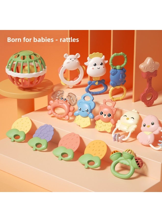 Generic - Baby Gum Baby Hand Ball Rattle Multifunctional Poached Early Education Puzzle Hammer Baby Toys Wholesale-Color:Soft Rubber Ball Bell +4 Fruit Gum +2 Gum Bear + Gum Calf + Hippopotamus Tambourine (9 Colors Are Random) - Image 1