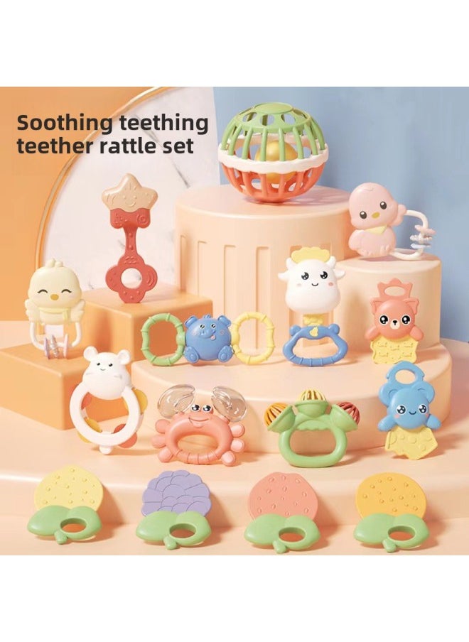 Generic - Baby Gum Baby Hand Ball Rattle Multifunctional Poached Early Education Puzzle Hammer Baby Toys Wholesale-Color:Soft Rubber Ball Bell +4 Fruit Gum +2 Gum Bear + Gum Calf + Hippopotamus Tambourine (9 Colors Are Random) - Image 1
