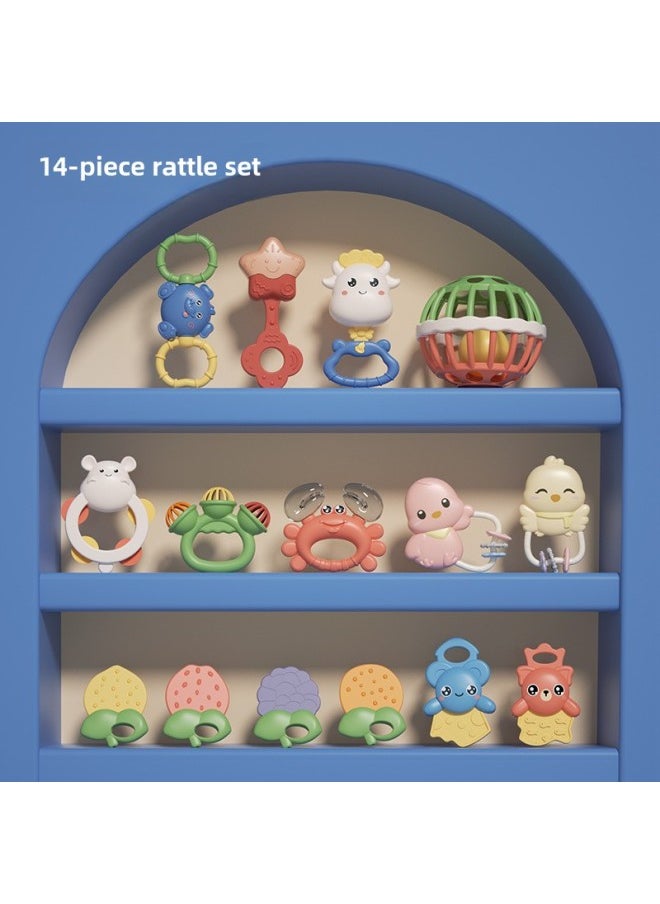 Generic - Baby Gum Baby Hand Ball Rattle Multifunctional Poached Early Education Puzzle Hammer Baby Toys Wholesale-Color:Soft Rubber Ball Bell +4 Fruit Gum +2 Gum Bear + Gum Calf + Hippopotamus Tambourine (9 Colors Are Random) - Image 1