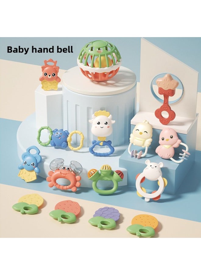 Generic - Baby Gum Baby Hand Ball Rattle Multifunctional Poached Early Education Puzzle Hammer Baby Toys Wholesale-Color:Soft Rubber Ball Bell +4 Fruit Gum +2 Gum Bear + Gum Calf + Hippopotamus Tambourine (9 Colors Are Random) - Image 1