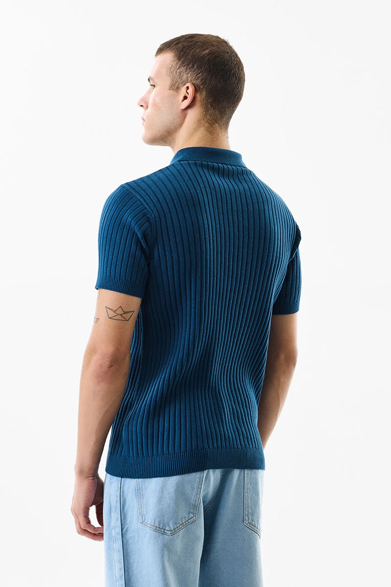 SNITCH تيشيرت قطني محبوك أزرق بقصة ضيقة