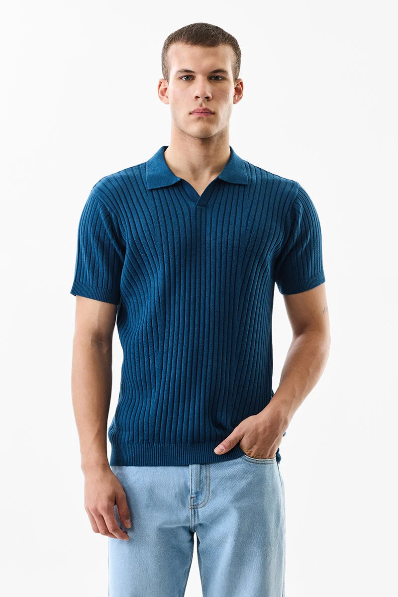 SNITCH تيشيرت قطني محبوك أزرق بقصة ضيقة