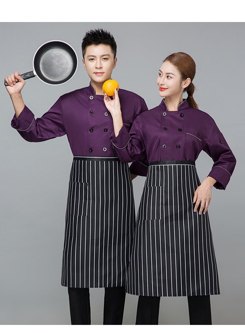 Loquat Chef Uniform Apron Suit Long Sleeves with a Hat Suitable For Hotel Western Restaurant Purple - Image 2