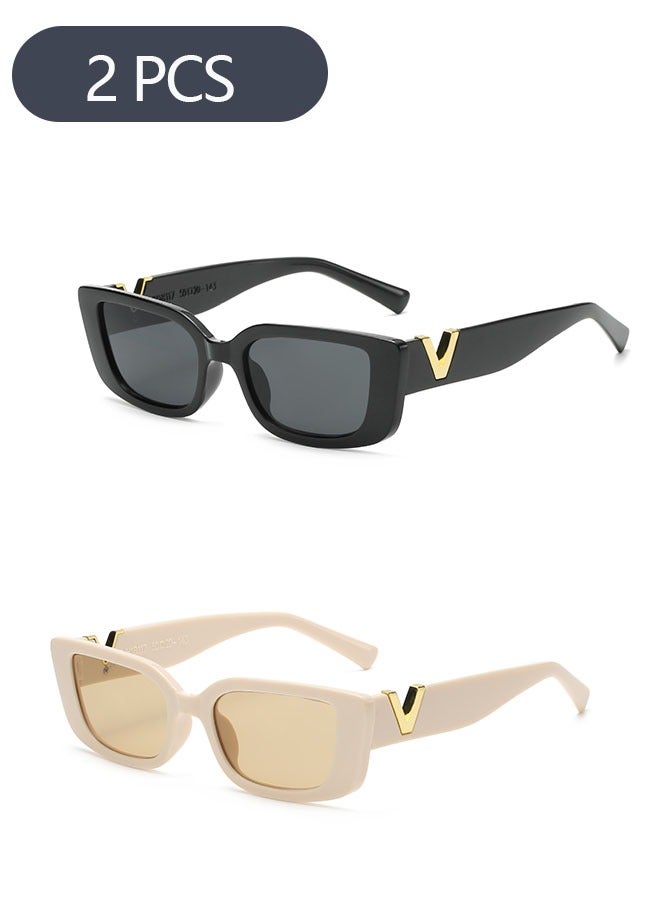 Ant 2-Piece Retro Rectangle Sunglasses for Women and Men, Square Sun Protection Glasse, UV400 Protection Glasse, Vintage  Fashion Frame Driving Glasses - Image 1